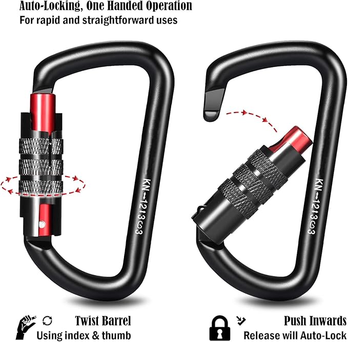 FresKaro 3inch 12kN-2698lbs Auto Locking Carabiner Clips, Solid D Shape, Heavy Duty 7075 Aluminum, Lightweight 1.09oz, Rust Proof, for Hammock, Hiking, Dog Leash, Keychain etc., Multi-Colors-StrideForce Fitness