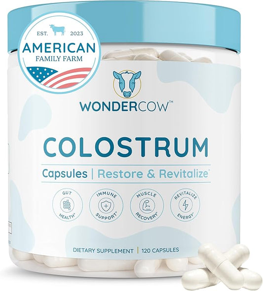 Colostrum Capsules Supplement for Gut Health, Immune Support, Muscle Recovery & Wellness | Natural IgG Pure Whole Bovine Colostrum Superfood, Unflavored, 30 Servings-StrideForce Fitness