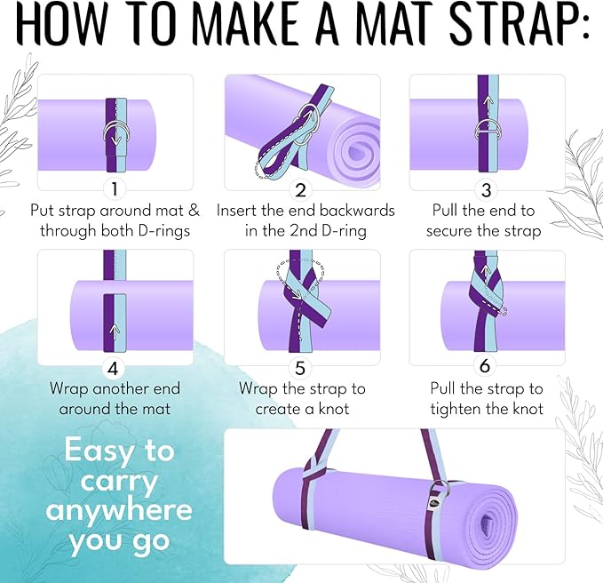 TECEUM Yoga Strap & Mat Strap – 2 IN 1 – Cotton – 6 ft 8 ft 10 ft (30+ colors) – Adjustable Non-Slip Belt for Yoga, Pilates, Stretching, Physical Therapy, Fitness & Home Workout – For Carrying Mats-StrideForce Fitness