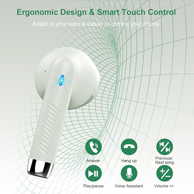 Wireless Earbuds, Bluetooth 5.4 Earbuds Stereo Bass, Bluetooth Headphones in Ear with Noise Cancelling Mic, Earphones IP7 Waterproof Sports, 32H Playtime USB C Charging Green Ear Buds for Android iOS-StrideForce Fitness