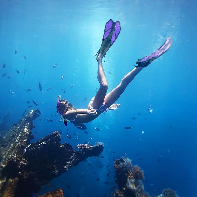 ZEEPORTE Mask Fin Snorkel Set, Travel Size Snorkeling Gear for Adults with Panoramic View Anti-Fog Mask, Trek Fins, Dry Top Snorkel and Gear Bag for Swimming Training, Snorkeling Kit Diving Packages-StrideForce Fitness