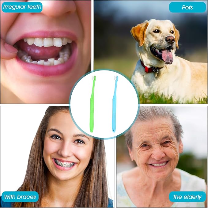 WLLHYF 2 Pieces Tuft Toothbrush Small Head End Tapered Interdental Interspace Nursing Soft Tiny Toothbrush Orthodontic Periodontal Dental Products(Blue + Green)