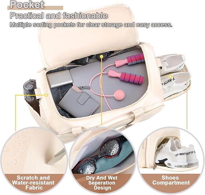 FIORETTO Women's Gym Duffle Bag with Shoes Compartment, 37L Capacity, Ideal for Travel, Gym, Sports, Duffel, Weekender-StrideForce Fitness