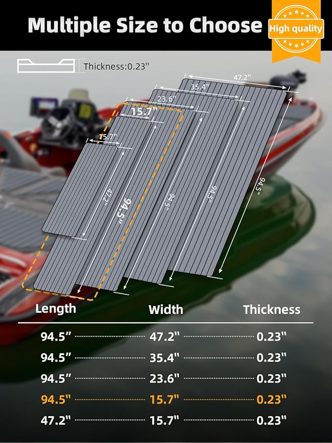 FOCEAN Boat Flooring EVA Foam Boat Decking Faux Teak Marine Flooring Boat Mat Boat Carpet Sheet for Motorboat RV Yacht Kayak Surfboard, 94.5"x 47.2"/35.4"/23.6"/15.7"-StrideForce Fitness