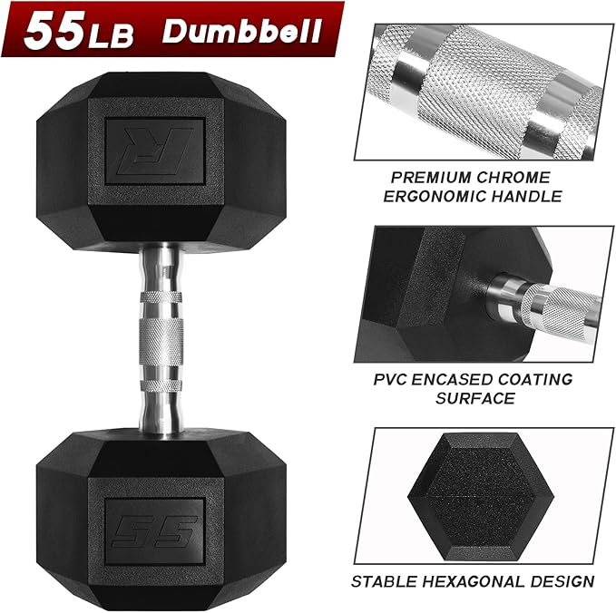 RitFit 5-650 LBS PVC Encased Hex Dumbbell Sets with Optional Rack for Home Gym, Hand weight with Chrome Handle for Strength Training, Workouts-StrideForce Fitness