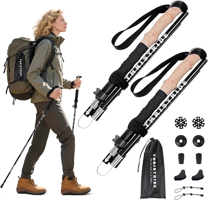 Trekking Poles Aviation Grade Aluminum Alloy-Strong Lightweight Collapsible Walking Sticks for Hiking Poles for Women, Men,Seniors in The 4 Season,All-Terrain,2pc Per Set-StrideForce Fitness
