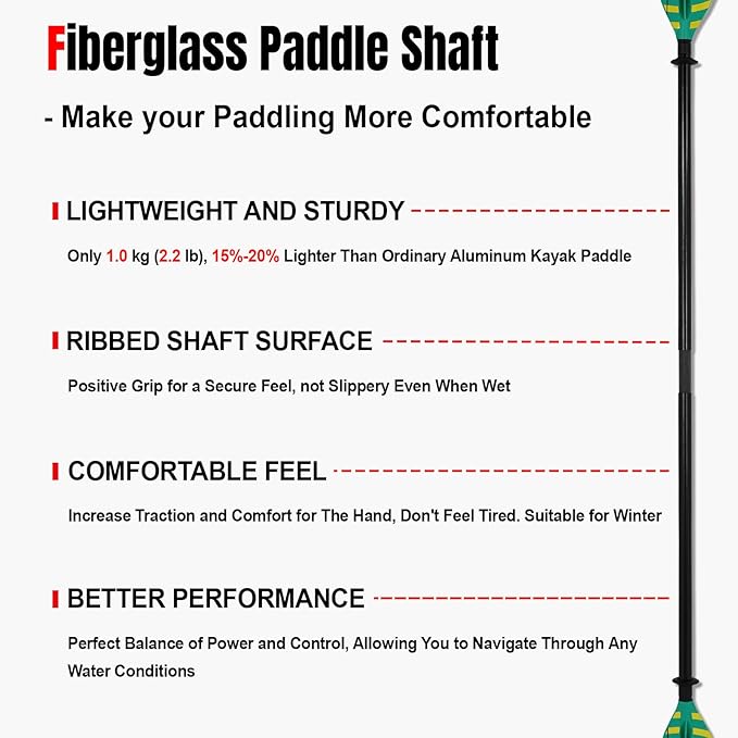 Kayak Paddles with Fiberglass Shaft and Reinforced PP Blade, Floating Adjustable Kayaking Oars, 3 Piece, 220-240 cm/86-94 Inches, 240-260 cm/94-102 Inches-StrideForce Fitness