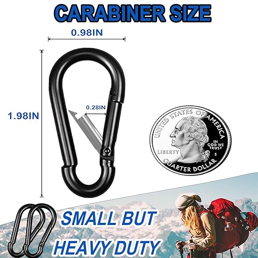 40PCS M5 Black Carabiner Clip, 3/16Inch Snap Hook Quick Link Small Clips, 2'' Spring Carabiner Link Buckle for Fishing Camping Hammock Dog Leashes-220LBS Holding Capacity-StrideForce Fitness