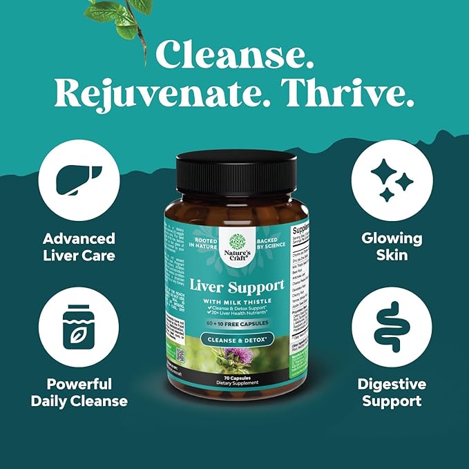 Liver Cleanse Detox & Repair 70 Capsules - Herbal Liver Support Milk Thistle Supplement - Silymarin Milk Thistle Supplements with Dandelion Root, Choline, Beetroot & Artichoke Extract-StrideForce Fitness