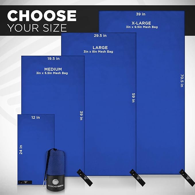 ScorchedEarth Microfiber Travel & Sports Towel Set (Royal Blue) - XL Set (39x70.5 & 12x24)-StrideForce Fitness