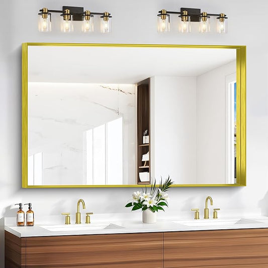 Gold Bathroom Mirror, 36x55 Inch Rectangular Deep Frame Mirror, Large Wall Mounted Bathroom Vanity Mirror Over Sink for Bedroom,Restroom, Living Room, Hangs Vertically or Horizontally-StrideForce Fitness