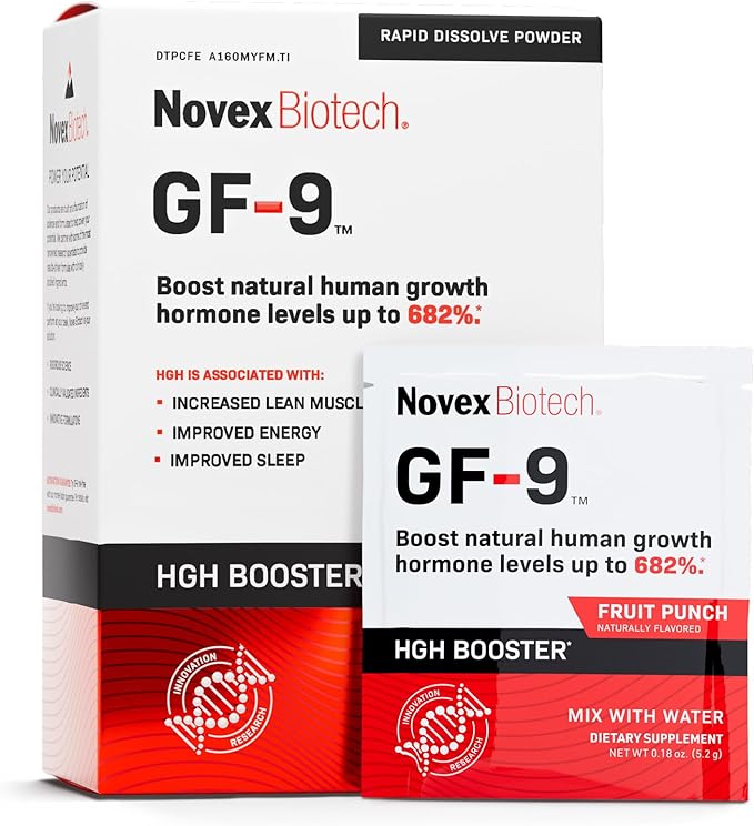 Novex Biotech GF-9 Rapid Dissolve Powder - Anti-Aging Supplements for Men, HGH Booster, Support Energy, Endurance, Sleep, Fruit Punch-StrideForce Fitness