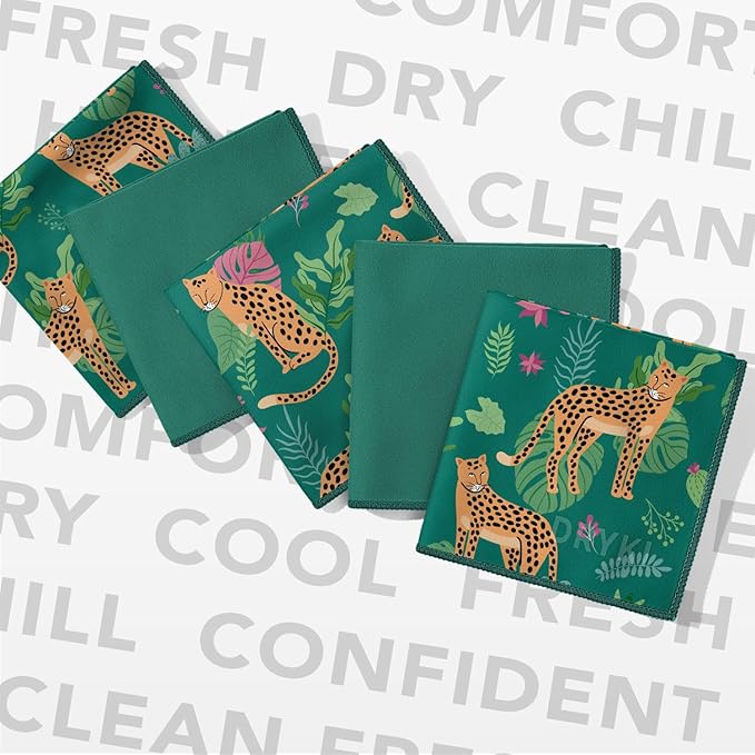 Pocket-Sized Sweat Towels - The Original Sweat Absorbing Handkerchiefs - Quick-Dry Microfiber Sweat Rags for Face, Hands, & Body - Men & Women - Gym, Sports, and Work (Jungle Cat: 5 Pack)-StrideForce Fitness