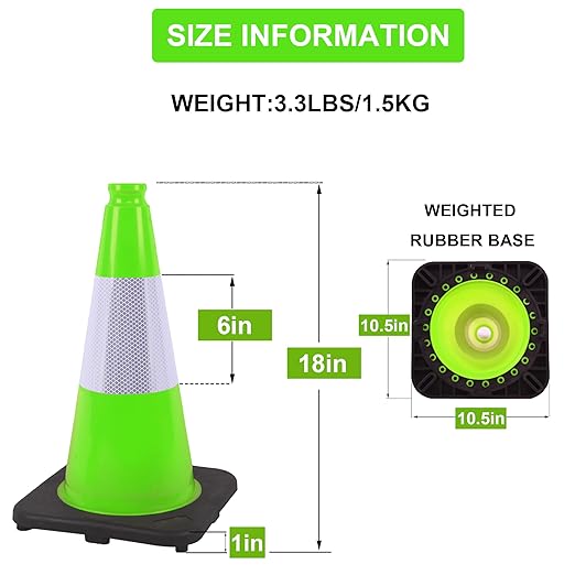 OrangeStar 18" Heavy Duty Traffic Cones 8-Pack Green Safety Cones with Reflective Strip for Construction, Parking Lots, Roadwork, Weatherproof, Stable Base for Traffic Control, Events, Emergency-StrideForce Fitness
