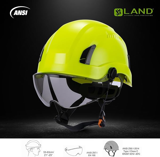 Land Helmets EcoPro Safety Helmet - ANSI/ISEA Z89.1-201 Type 1 Class C Vented - OSHA Approved - Lightweight Helmet with 6 Pt Suspension for Arborist, Industrial & Fall Protection-StrideForce Fitness