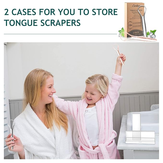 Tongue Scraper (2 Pack), Wide-Head Tongue Cleaner with Nice Carrying Box, Easkep 100% Stainless Steel Tongue Scrapers Cleaners, for Men, Women, Adults, Kids
