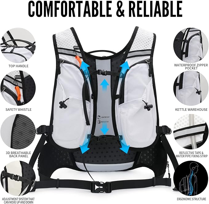 Hydration Pack Backpack, Lightweight Water Backpack with 2L Leakproof Hydration Bladder Daypack for Men Women,Running Hydration Vest for Outdoor Trail-StrideForce Fitness