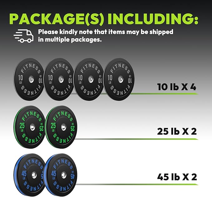 Rubber Weight Plates, Olympic Bumper Plate Set 2-Inch, 45/100 / 160/190 / 260/300 lb Barbell Weights for Home Gym, Colored Standard Strength Training Plates for Weightlifting-StrideForce Fitness