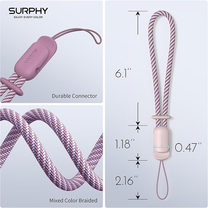 SURPHY 3 Pack Phone Wrist Strap with CellPhone Tether Tab, Cellphone Lanyard, Phone Strap with 2-Color Braided, Wrist Lanyard