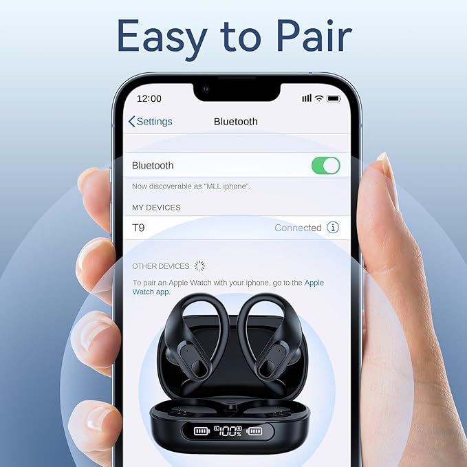 occiam Active Noise Cancelling Ear Buds Wireless Earbuds Bluetooth Headphones 96Hrs Playback LED Display Over-Ear Waterproof Earphones with Earhooks Mics Clear Call for Sport/Running/Workout Black-StrideForce Fitness