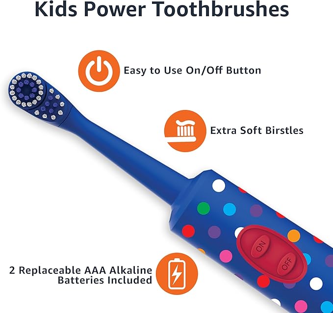 Amazon Basics Kids Battery Powered Toothbrush, 2 Count, 1 Pack (Previously Solimo)