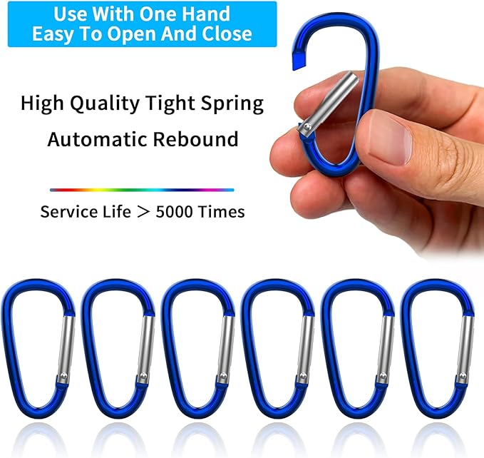 30PCS Aluminum Carabiner Clips, 2" D Shape Spring Snap Hooks Carabiner with 30PCS Keyring Keychain Hook-StrideForce Fitness