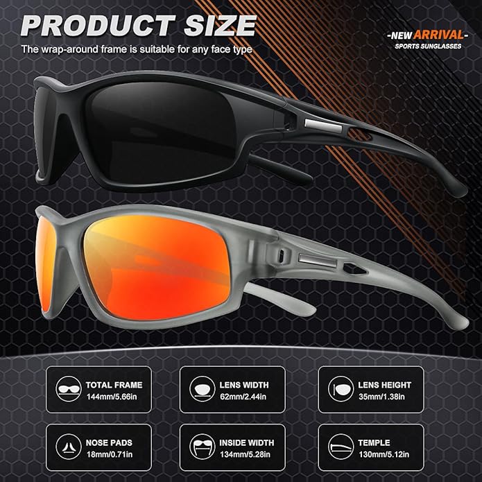 Polarized Sports Sunglasses for Men 100% UV Protection Wrap Around Unbreakable Sun Glasses for Fishing Driving-StrideForce Fitness