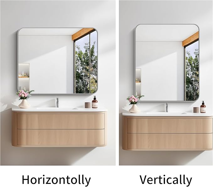 FORBATH 30x36 Inch Silver Bathroom Mirror for Over Sink, Large Rectangular Wall Mirror with Metal Frame, Rounded Corners for Bathroom, Bedroom, Entryway Decor (Horizontal or Vertical)-StrideForce Fitness