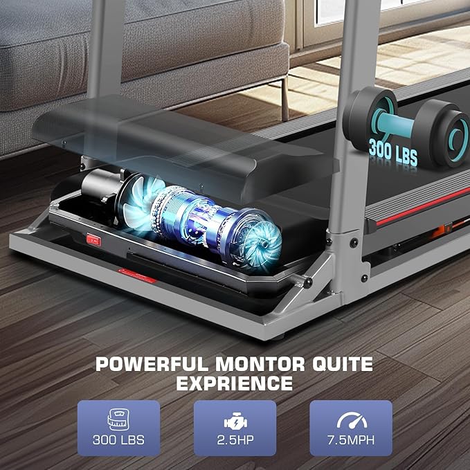 Treadmill with Desk Workstation & Adjustable Height, 300 LBS Weight Capacity, Folding Treadmill with 3 Level Incline, Bluetooth Speaker & App, Portable 2.5HP Walking Pad with Desktop for Home Office-StrideForce Fitness