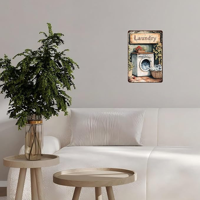 Vintage Laundry Room Tin Sign Retro Metal Poster Funny Laundry Wall Art Cafe Toilet Farm Room Garden Plaque Outdoor Farmhouse Decor Bathroom Restroom 12 * 8inch-StrideForce Fitness