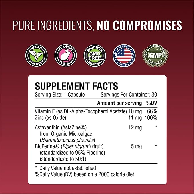 Approved Science® Astaxanthin 12 mg - Extra Strength Antioxidant - Supports Heart, Eyes, Skin - 30 Vegan Capsules - 1 Month Supply-StrideForce Fitness