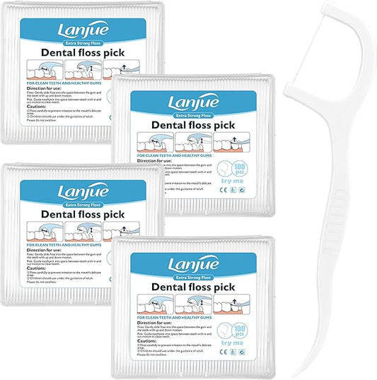 400 Count Dental Floss Picks, Travel Dental Flossers with 4 Portable Case Toothpicks Sticks Dental Tooth Picks Flosser Dental Floss Cleaner Dental Floss Sticks for Family Teeth Cleaning