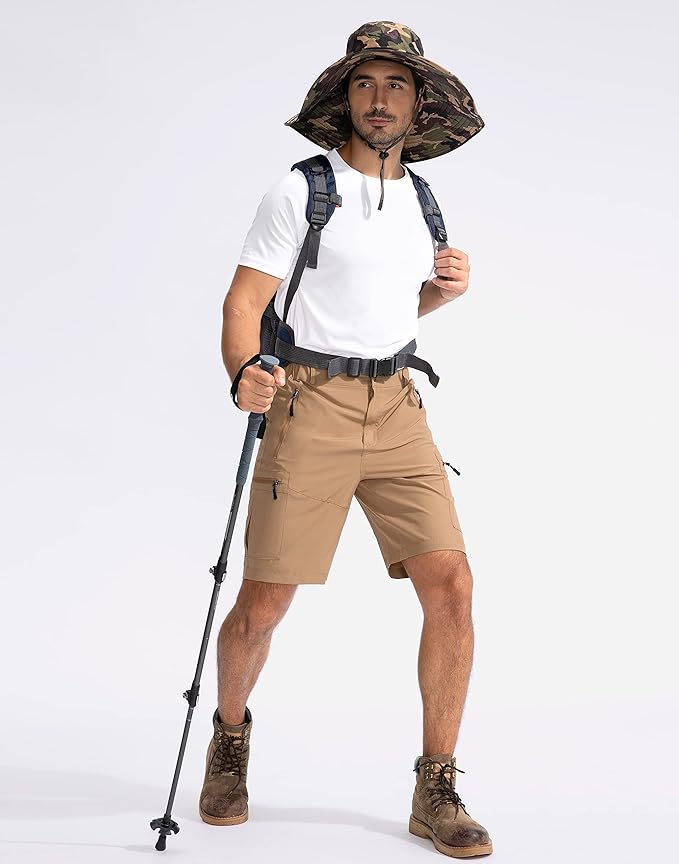 Pudolla Men's Hiking Cargo Shorts 9" Lightweight Outdoor Work Shorts for Men Travel Golf Camping Casual with 5 Zipper Pockets-StrideForce Fitness