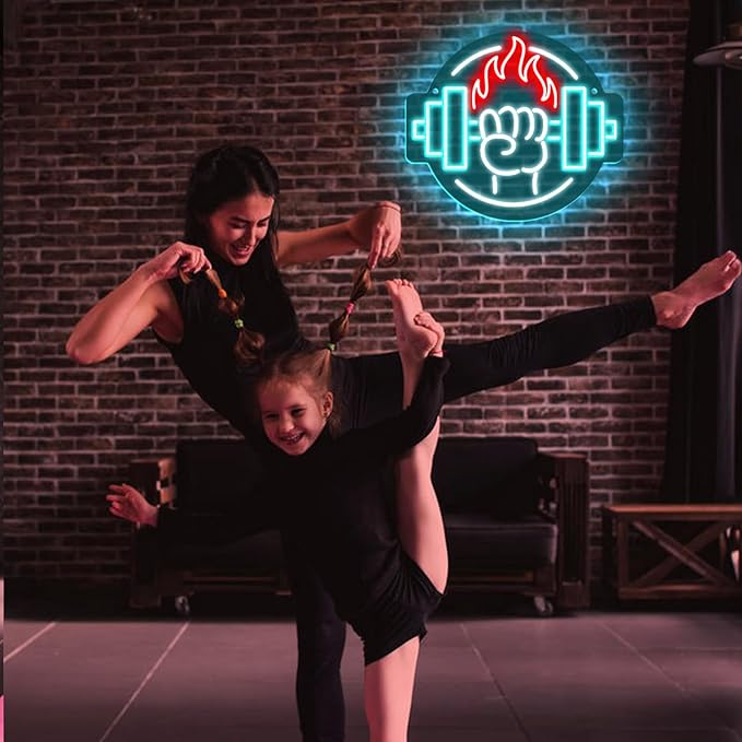 Gym Led Neon Sign- Gym Neon Light Dumbbell Sign for Home Gym Fitness Club Boy's Room Sports Room Decor Neon Light Fitness Club Neon Signs for Wall Art Birthday Gift 5V(13 * 11.81 Inch)-StrideForce Fitness