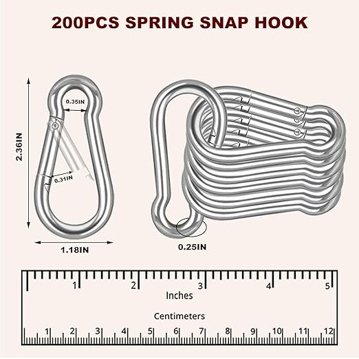 200PCS M6 Spring Snap Hook Carabiner, Heavy Duty Galvanized Steel Carabiner Clip, 260LBS Holding Capacity Spring Clips for Hammock Swing Outdoor Travel-StrideForce Fitness