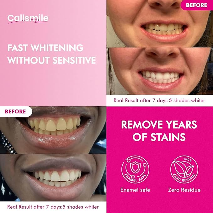 Callsmile Teeth Whitening Strips - Fast & Gentle Whitening with 6% Hydrogen Peroxide - Formulated for Sensitive Teeth, Non-Slip Technology - Residue-Free, Safe & Easy Smile Brightening(16 Treatment)