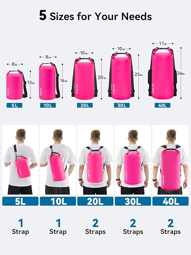 HEETA Waterproof Dry Bag for Women Men(Upgraded Version) 5L/10L/20L/30L/40L Roll Top Lightweight Dry Storage Bag Backpack with Emergency Whistle for Travel, Swimming, Boating, Kayaking, Camping, Beach-StrideForce Fitness
