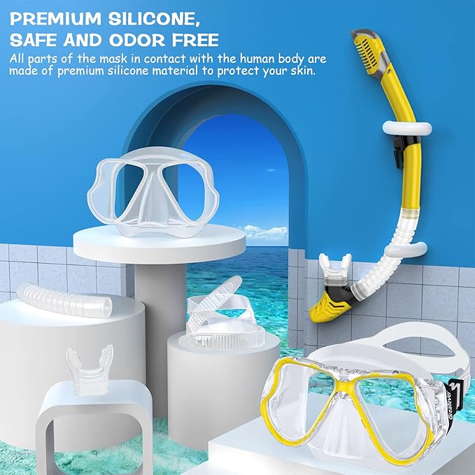 Greatever Dry Snorkel Set,Panoramic Wide View,Anti-Fog Scuba Diving Mask,Professional Snorkeling Gear-StrideForce Fitness