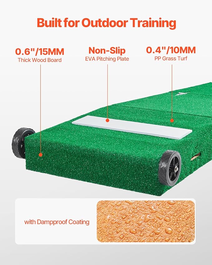 VEVOR Pitching Mound, Baseball Game Mound, Indoor/Outdoor Pitching Practice and Training Equipment, Softball Pitching Aids with Antifade Turf and Pitching Rubber-StrideForce Fitness