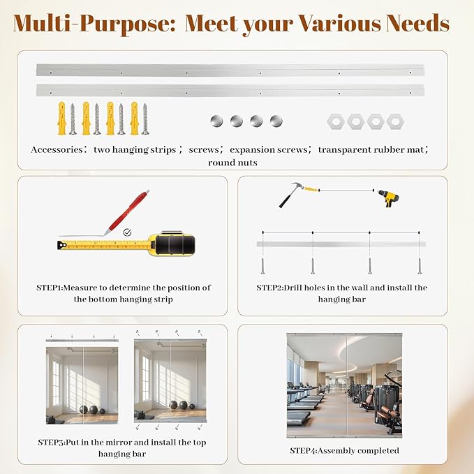 Home Gym Mirror - 2 PCS 24×48 inches, Large Wall Mounted Frameless Full Length Body Mirror for Dancing Studio, Exercise, Fineness, Yoga, Tempered Glass-StrideForce Fitness