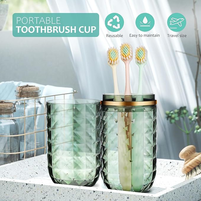 2PCS Travel Toothbrush Case Portable Toothbrush Holder Cup Storage Container for Bathroom Home School and Travel - Green