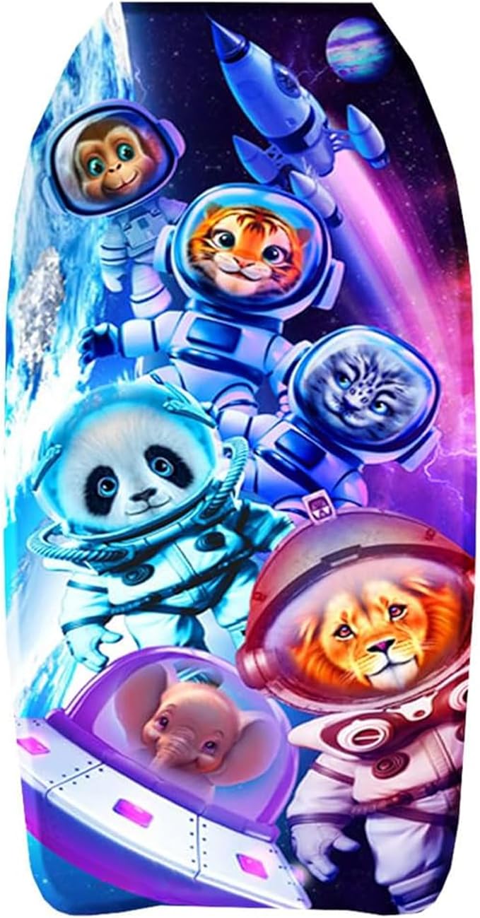 PMU 33 Inch Space Animals Printed Bodyboard - Lightweight Wrist Leash Body Board for Beach, Sea & Pool - Surfing Board for Teens & Adults Wave Conditions Pkg/1-StrideForce Fitness