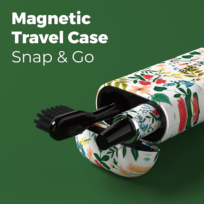 MIPOW Brush GO SlimPro i4 Electric Toothbrush Rechargeable Smart Ultra Sonic 3 Modes, Travel Case & Ceramic Dock, 60Day Battery Soft Bristles 2 Heads IPX7 Waterproof, Color-FloraBloom Edition