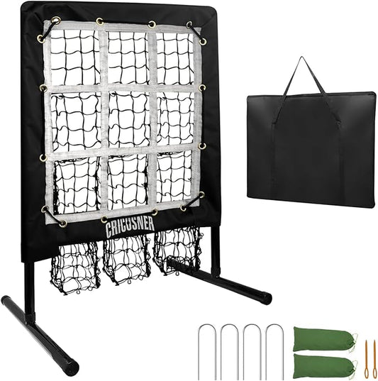 9 Hole Pitching Net, Heavy-Duty Baseball Net with Strike Zone for Pitching and Hitting, Height Adjustable Training Equipment with 9 Pocket Pitching Target for Baseball & Softball Practice-StrideForce Fitness