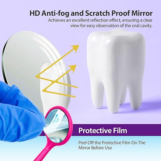 100 PCs Dental Grade Disposable Dental Mouth Mirrors with Spatula Handle by Omnia ONE | Fog-Free, Dual-Purpose Design – Clear Visibility & Tongue Retraction – Ideal for Exams & Procedures