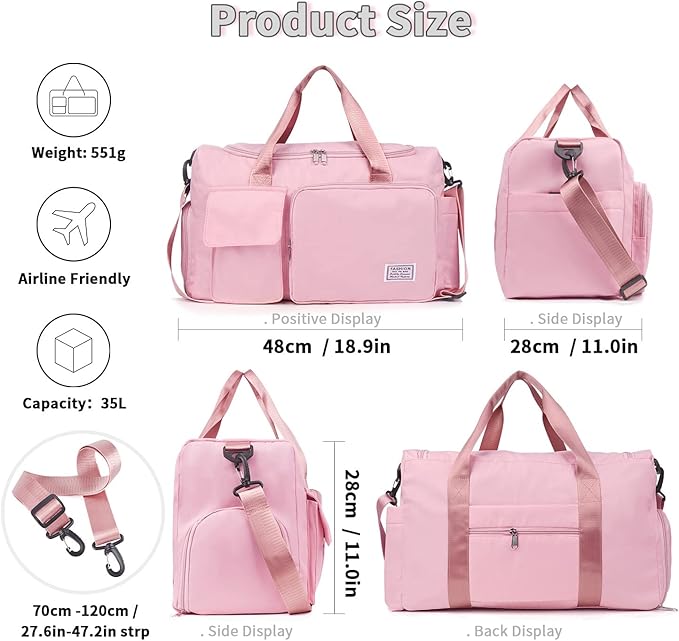 FIORETTO Women's Gym Duffle Bag with Shoes Compartment, 37L Capacity, Ideal for Travel, Gym, Sports, Duffel, Weekender-StrideForce Fitness