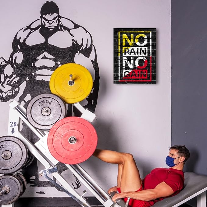 Gym Quotes Wall Art,Inspirational Workout Wall Decor,No Pain No Gain Canvas Wall Art for Home Gym Exercise Fitness Room-StrideForce Fitness