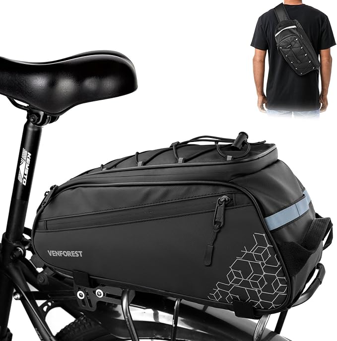 Bike Rear Rack Bag,9L PVC Waterproof Bike Trunk Bag for Road and Mountain Bikes,Bicycle Rear Seat Bag with Rain Cover Bike Saddle Bag for Cycling Trip (Pure Black)-StrideForce Fitness