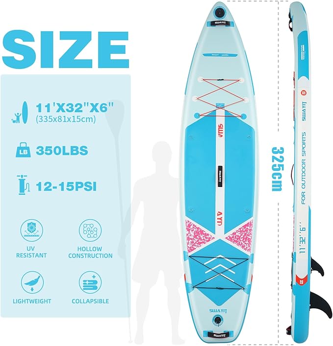 Inflatable Stand Up Paddle Board – Durable SUP for Adults & Youth,33" Wide Blow Up Paddle Board with Paddle, Pump, Backpack,Leash – All Around Stable for All Skill Levels, Carries up to 450 lbs-StrideForce Fitness