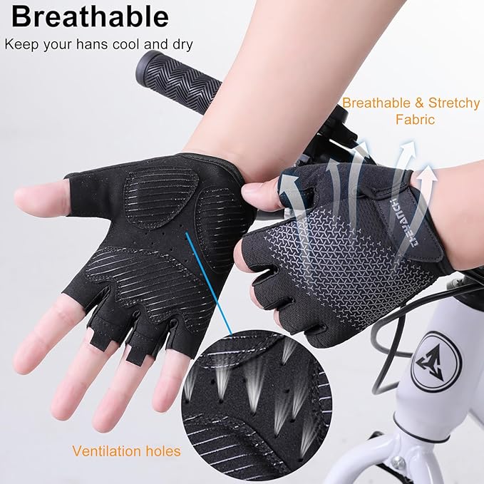 weiatas Cycling Gloves for Men Women Padded, Half Finger Road Mountain Bike Gloves, Shock-Absorbing Anti-Slip Breathable Sports Gloves for Bicycle Riding Motorcycle Rowing Gym-StrideForce Fitness